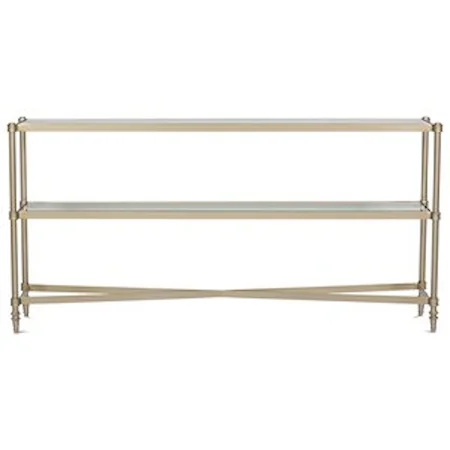 Gold Metal Console Table with Glass Top and Shelf